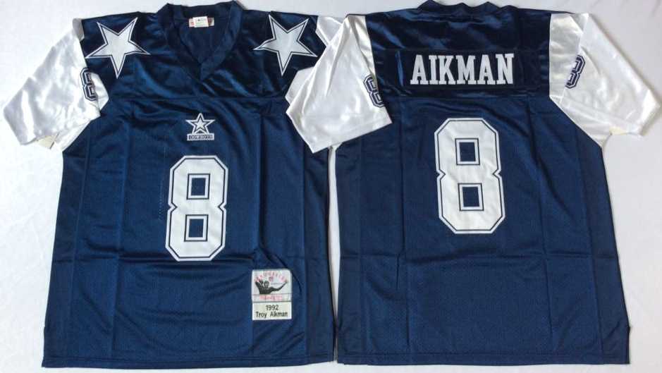 Cowboys 8 Troy Aikman Navy Thanksgiving M&N Throwback Jersey